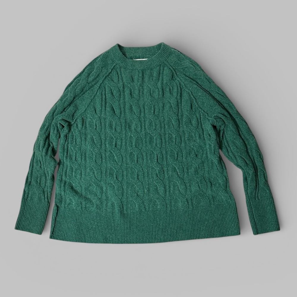 Aerie Forest Green Cable Knit Pullover Soft Sweater